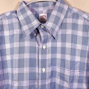 BROOKS BROTHERS 1818 Supima Shirt Men XL Blue Purple Plaid Check Non Iron Check
